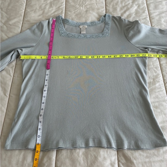 J. Jill 3/4 Sleeve Top Square Neck Chenille Lace Trim Light Green Size Large - Picture 5 of 6